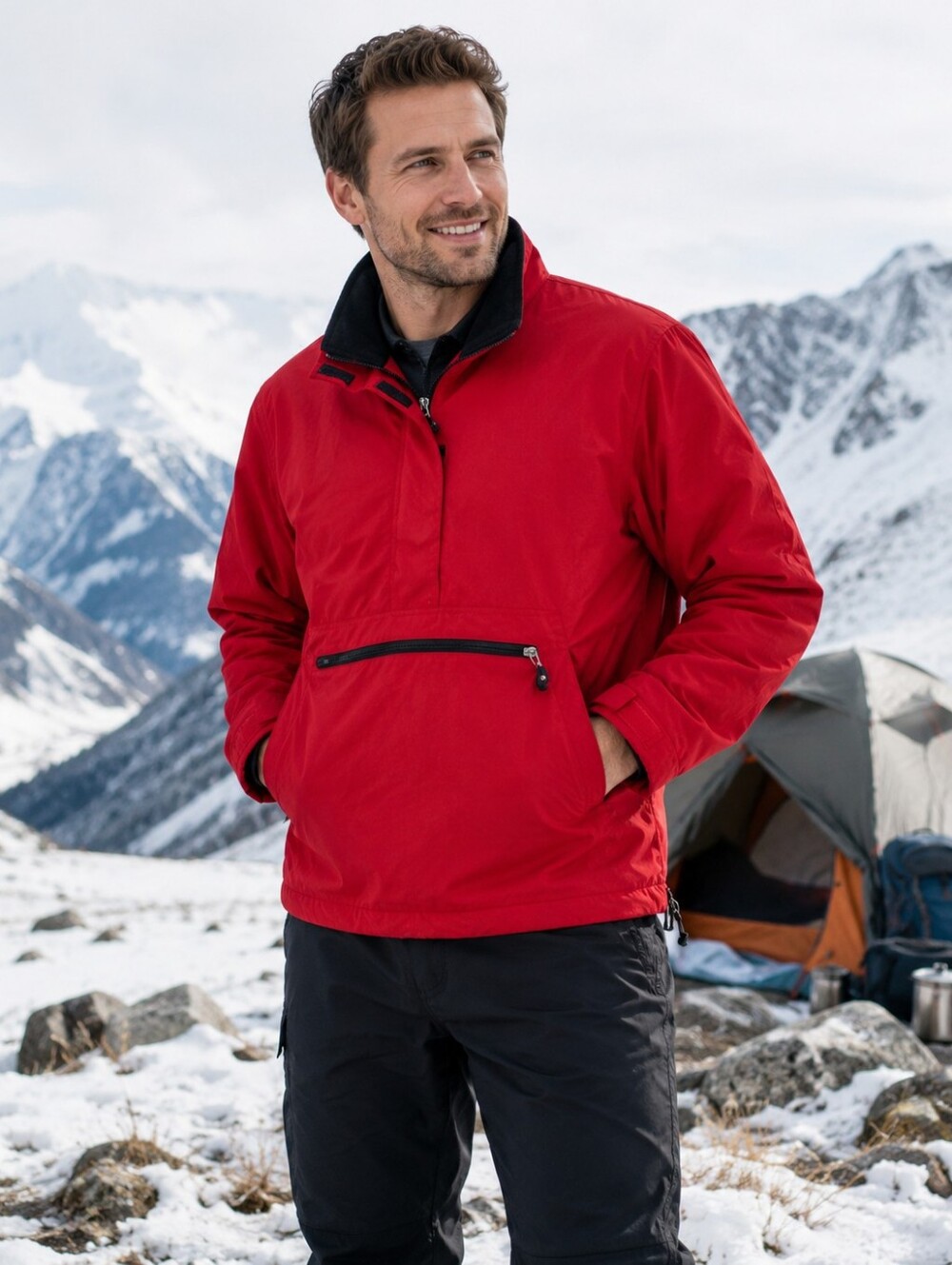 Brandon Thomas Red Insulated Anorak Pullover Jacket Mens M Outdoor Winter Coat